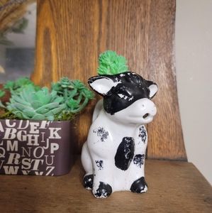 Antique Cow Creamer w/faux succulent and moss arrangement